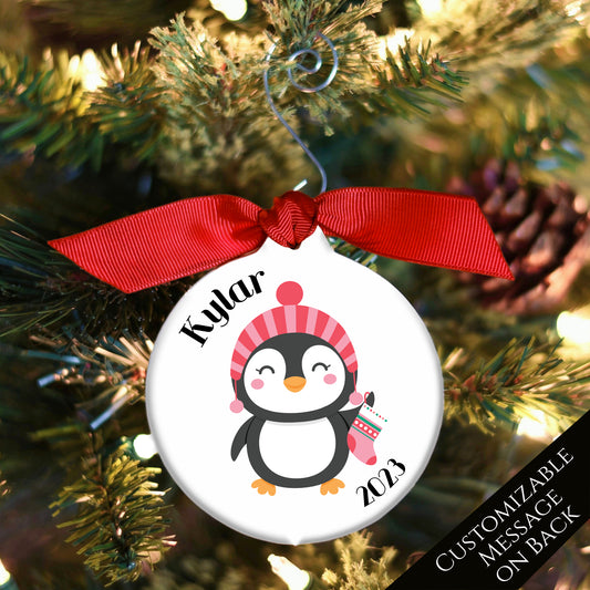 Baby First Christmas Ornament - Penguin, Custom, Personalized, Boy, Girl