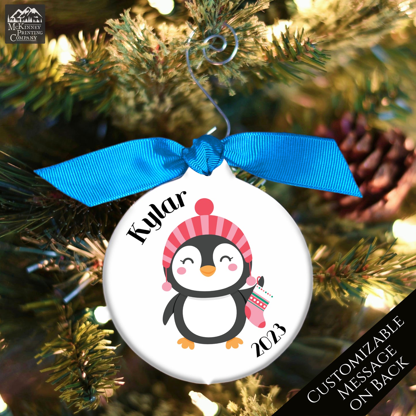 Baby First Christmas Ornament - Penguin, Custom, Personalized, Boy, Girl