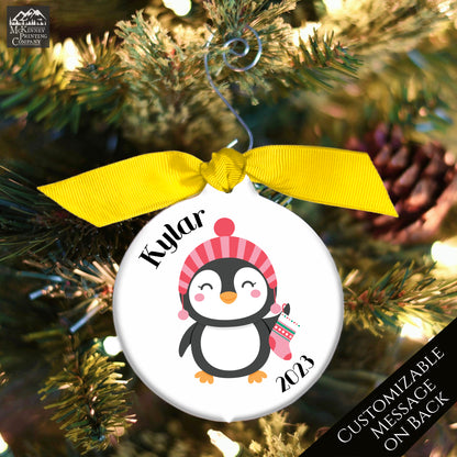 Baby First Christmas Ornament - Penguin, Custom, Personalized, Boy, Girl