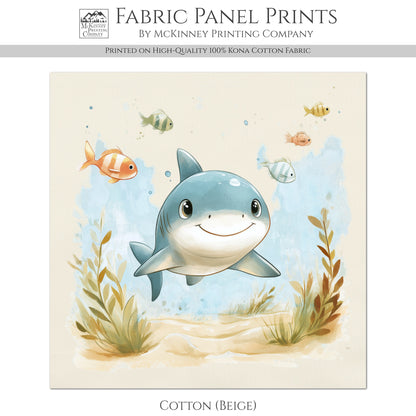 Baby Shark Fabric - Baby Fabric Panels, Sea, Ocean, Boy, Blanket, Nursery Décor, Quilt Block, Cotton, Quilting