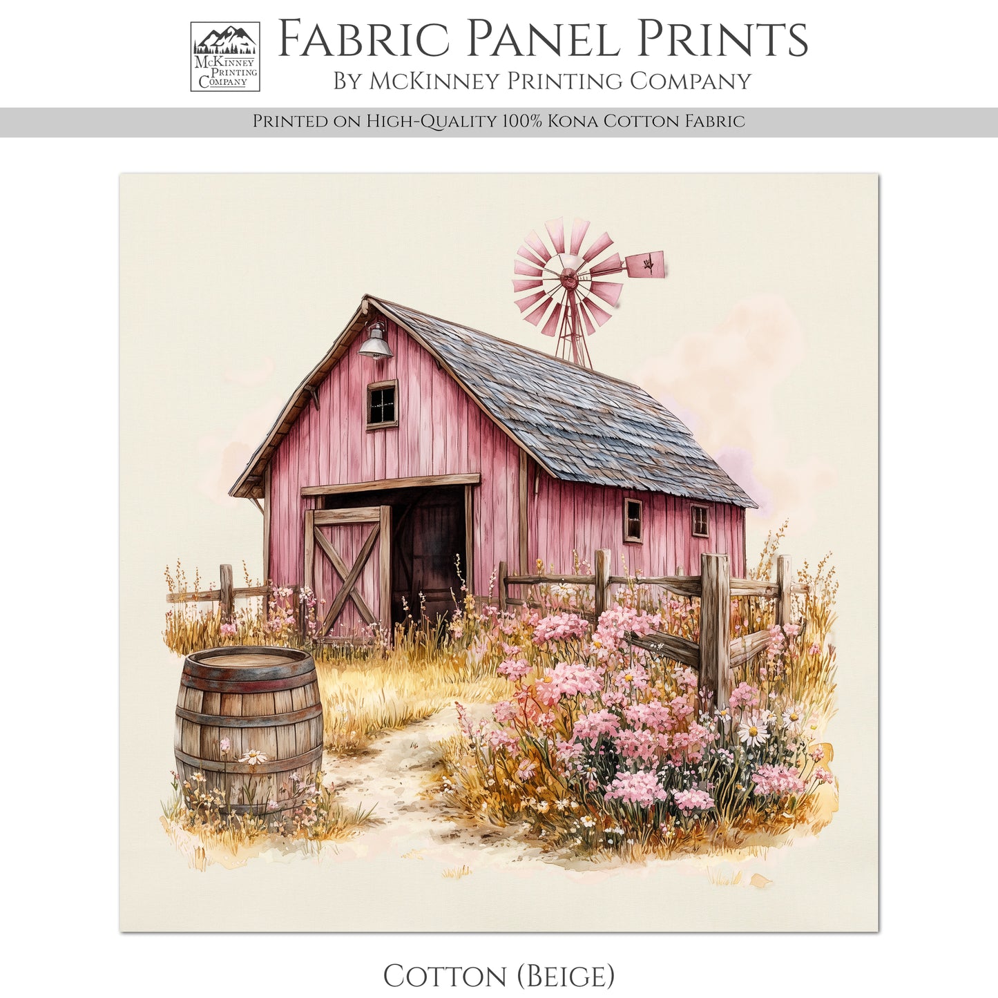Barn Fabric - Western Fabric, Cowgirl, Floral, Farm, Pink, Rodeo, Ranch, Wall Art, Large Print, Crafts, Quilt, Block Print Fabric, Quilting, Sewing
