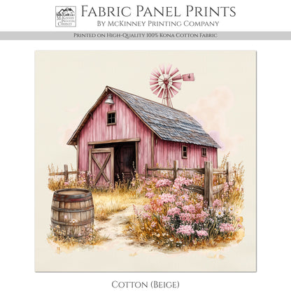 Barn Fabric - Western Fabric, Cowgirl, Floral, Farm, Pink, Rodeo, Ranch, Wall Art, Large Print, Crafts, Quilt, Block Print Fabric, Quilting, Sewing