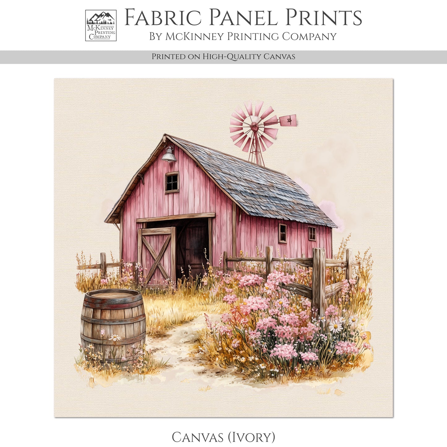 Barn Fabric - Western Fabric, Cowgirl, Floral, Farm, Pink, Rodeo, Ranch, Wall Art, Large Print, Crafts, Quilt, Block Print Fabric, Quilting, Sewing