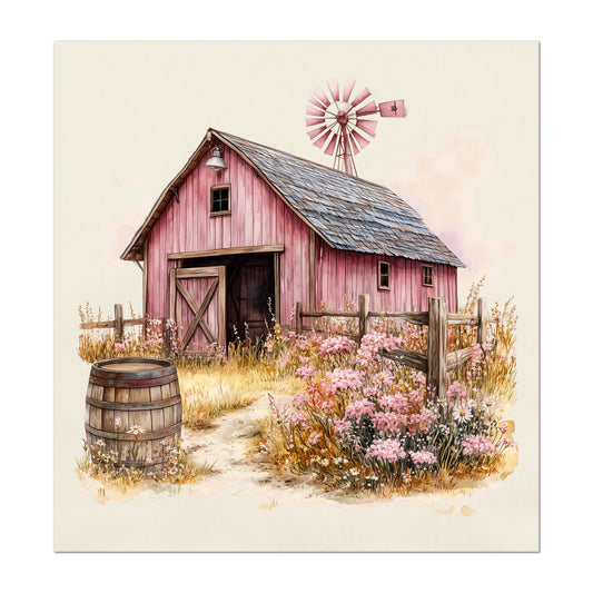 Barn Fabric - Western Fabric, Cowgirl, Floral, Farm, Pink, Rodeo, Ranch, Wall Art, Large Print, Crafts, Quilt, Block Print Fabric, Quilting, Sewing