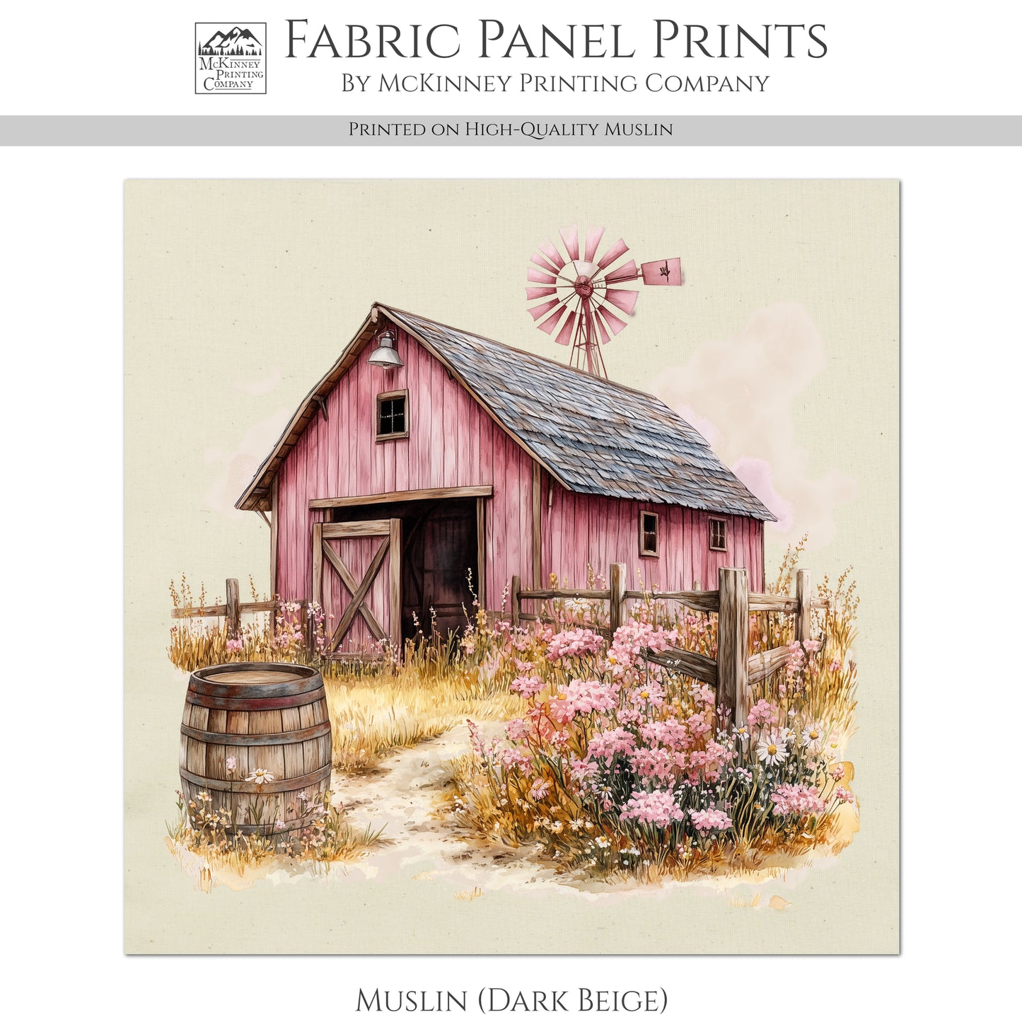 Barn Fabric - Western Fabric, Cowgirl, Floral, Farm, Pink, Rodeo, Ranch, Wall Art, Large Print, Crafts, Quilt, Block Print Fabric, Quilting, Sewing