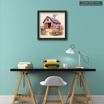 Barn Fabric - Western Fabric, Cowgirl, Floral, Farm, Pink, Rodeo, Ranch, Wall Art, Large Print, Crafts, Quilt, Block Print Fabric, Quilting, Sewing