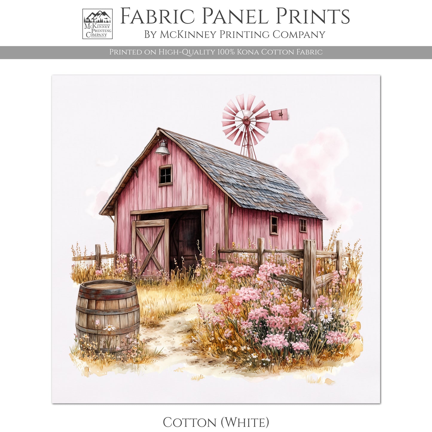 Barn Fabric - Western Fabric, Cowgirl, Floral, Farm, Pink, Rodeo, Ranch, Wall Art, Large Print, Crafts, Quilt, Block Print Fabric, Quilting, Sewing