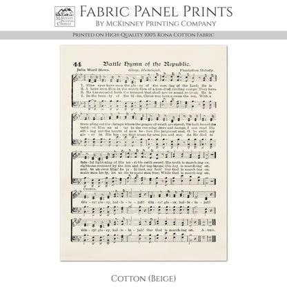 Battle Hymn of the Republic - Patriotic Fabric, Americana Fabric, Quilts of Valor, Vintage Sheet Music, Block Print, Veteran, Quilting