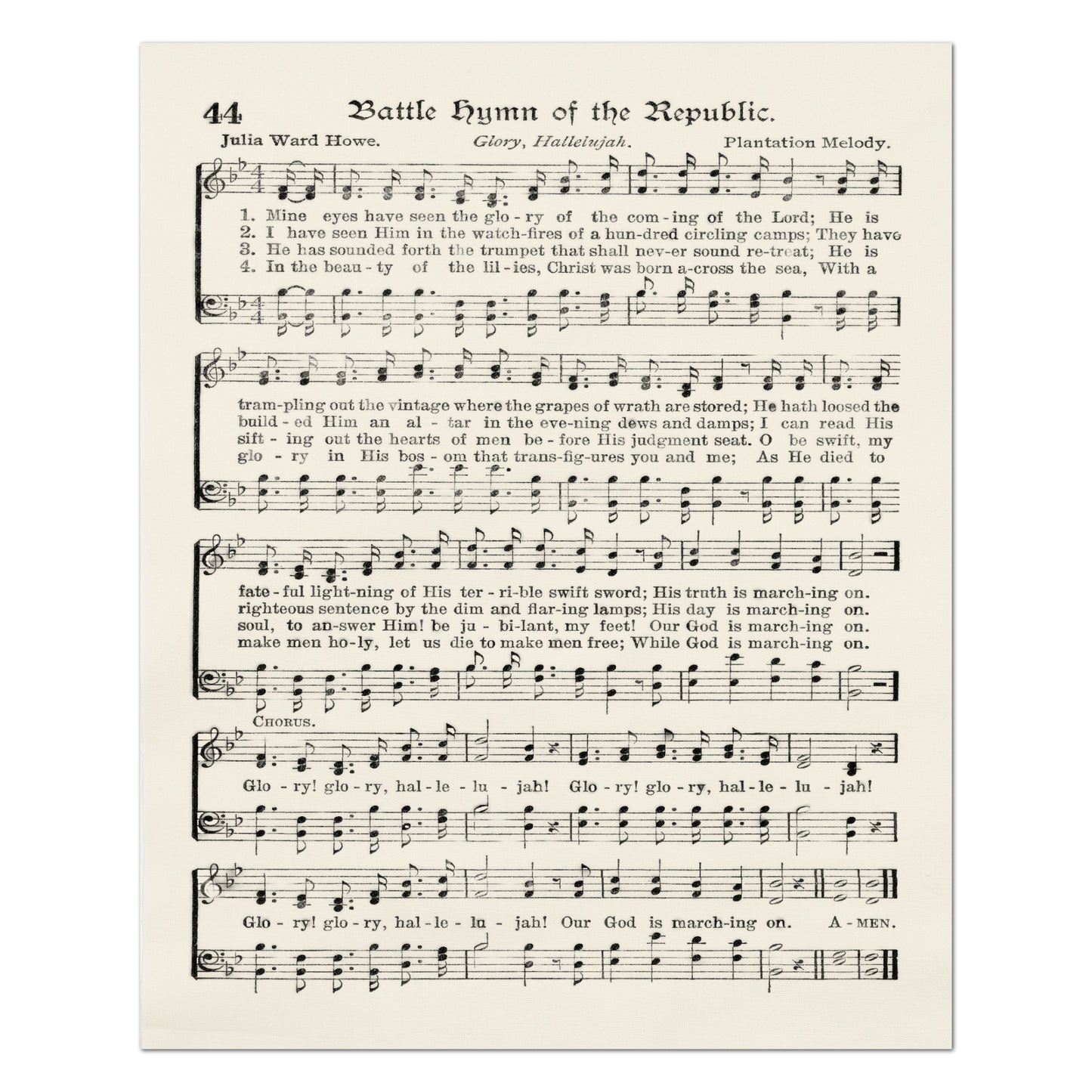 Battle Hymn of the Republic - Patriotic Fabric, Americana Fabric, Quilts of Valor, Vintage Sheet Music, Block Print, Veteran, Quilting