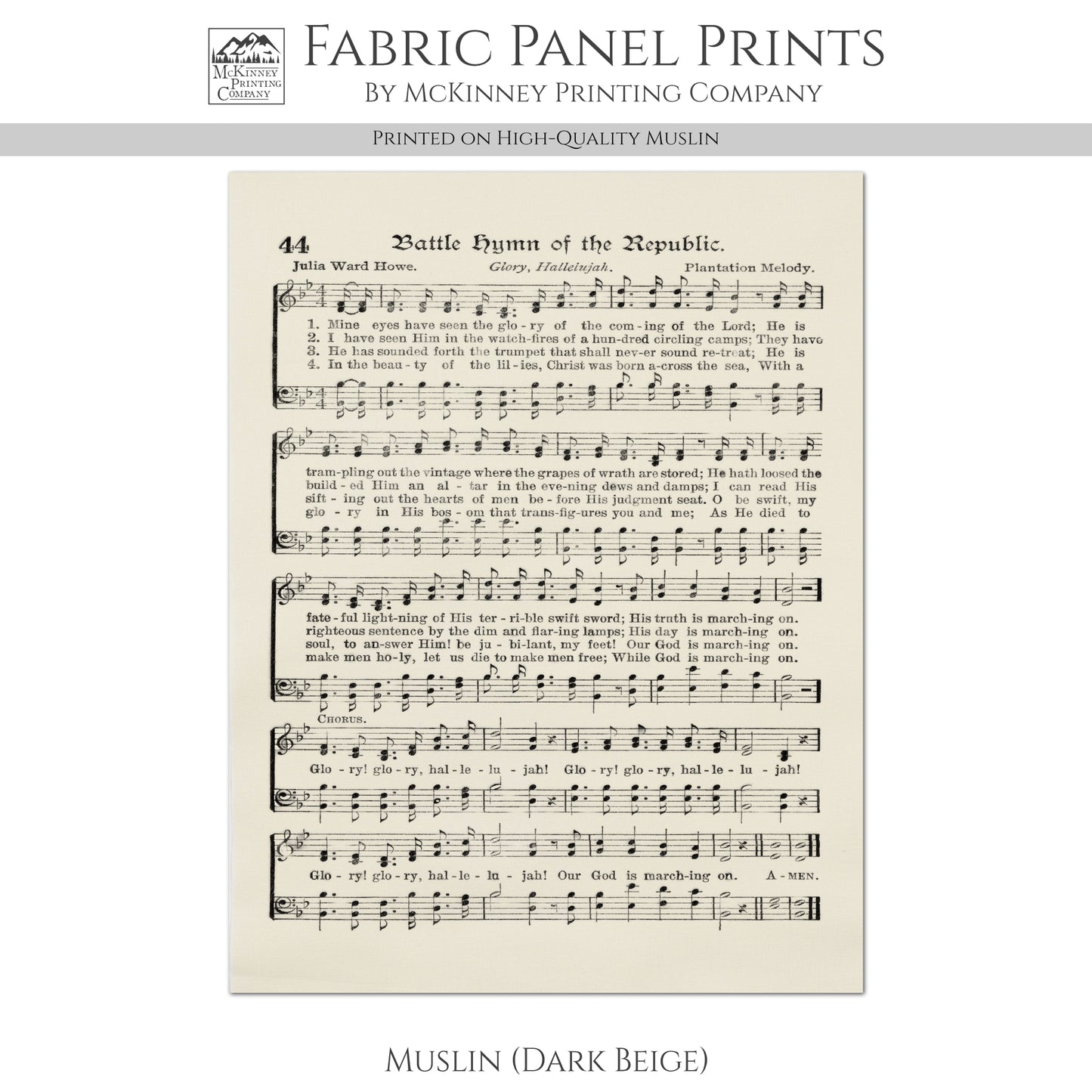 Battle Hymn of the Republic - Patriotic Fabric, Americana Fabric, Quilts of Valor, Vintage Sheet Music, Block Print, Veteran, Quilting