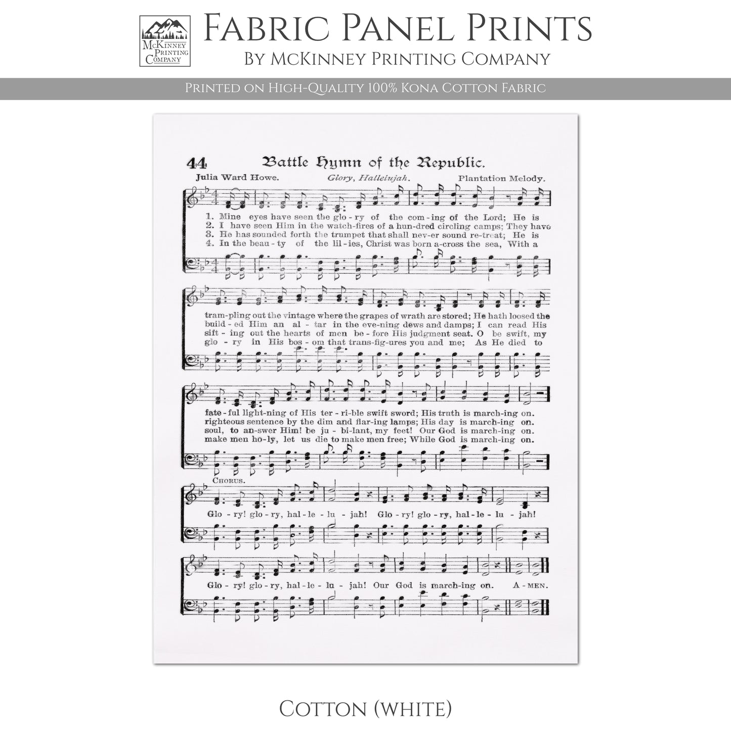 Battle Hymn of the Republic - Patriotic Fabric, Americana Fabric, Quilts of Valor, Vintage Sheet Music, Block Print, Veteran, Quilting