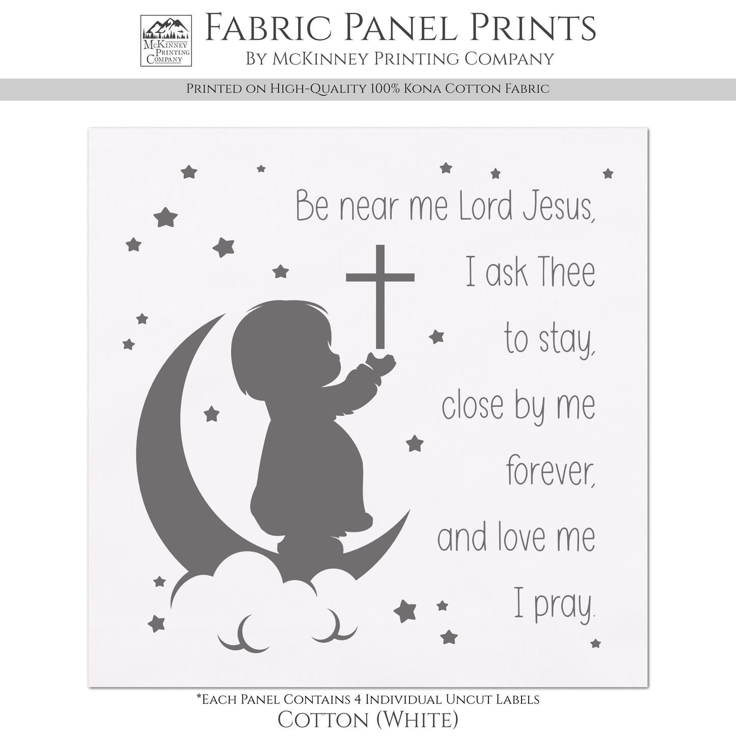 Be Near Me Lord Jesus - Baby Fabric Panels, Wall Art, Decor, Cotton, Quilt Block, Christian, Baby Blanket, Infant, Sewing, Quilting