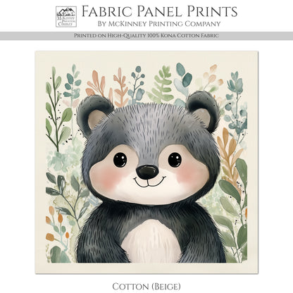 Woodland Animal Fabric - Bear Fabric, Baby Fabric Panels, Forest, Nursery Décor, Quilt Block, Wall Art, Cotton, Quilting
