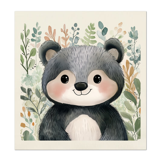 Woodland Animal Fabric - Bear Fabric, Baby Fabric Panels, Forest, Nursery Décor, Quilt Block, Wall Art, Cotton, Quilting