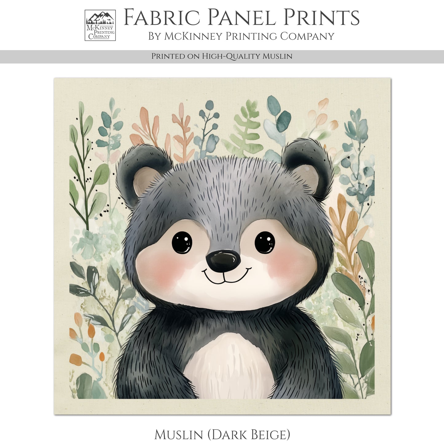 Woodland Animal Fabric - Bear Fabric, Baby Fabric Panels, Forest, Nursery Décor, Quilt Block, Wall Art, Cotton, Quilting