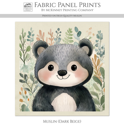 Woodland Animal Fabric - Bear Fabric, Baby Fabric Panels, Forest, Nursery Décor, Quilt Block, Wall Art, Cotton, Quilting