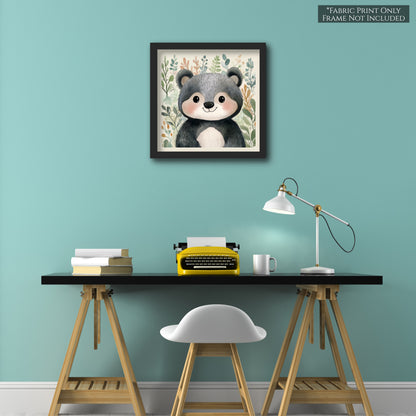 Woodland Animal Fabric - Bear Fabric, Baby Fabric Panels, Forest, Nursery Décor, Quilt Block, Wall Art, Cotton, Quilting