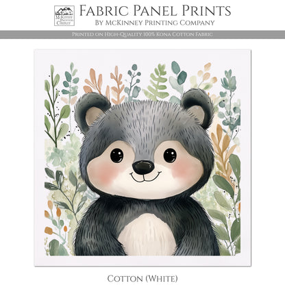 Woodland Animal Fabric - Bear Fabric, Baby Fabric Panels, Forest, Nursery Décor, Quilt Block, Wall Art, Cotton, Quilting