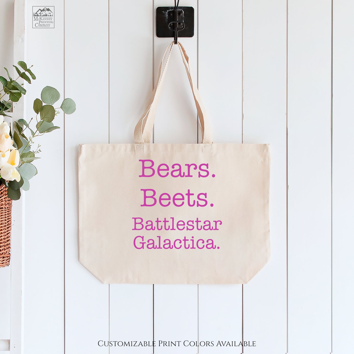 Bears Beets Battlestar Galactica - Canvas Tote Bag with Zipper, The Office, Fabric Shoulder Bag