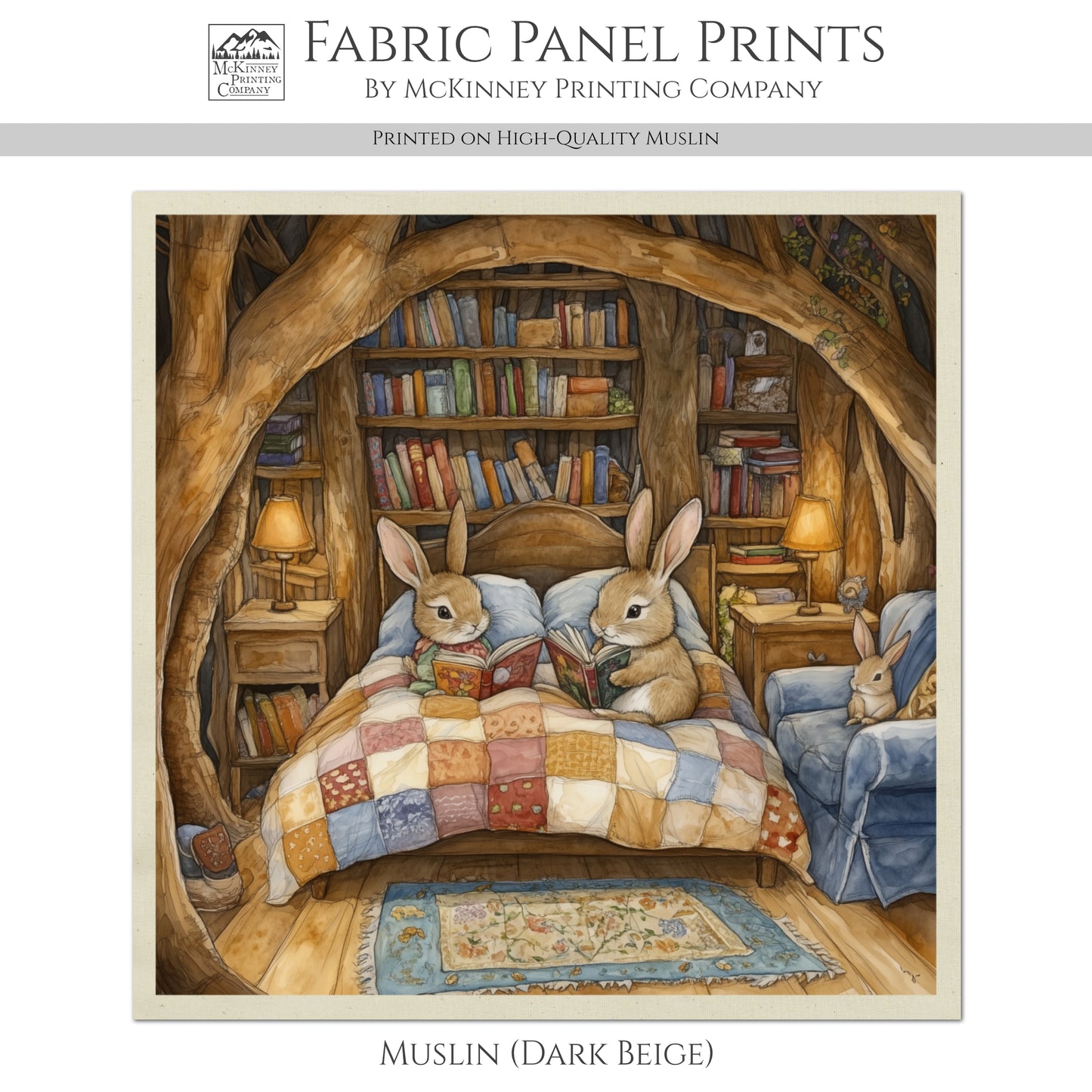 Beatrix Potter Fabric - Bunny, Rabbit, Baby Fabric Panels, Woodland Animal, Nursery Décor, Quilt Block, Wall Art, Cotton, Quilting