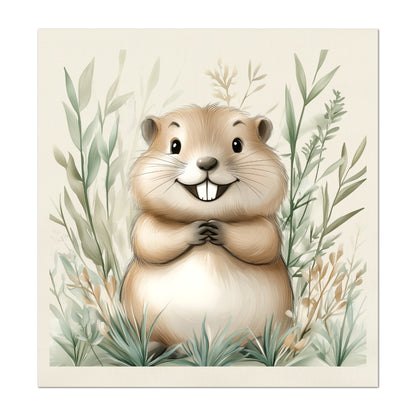 Beaver - Woodland Animal Fabric, Baby Fabric Panels, Forest, Nursery Décor, Quilt Block, Wall Art, Cotton, Quilting