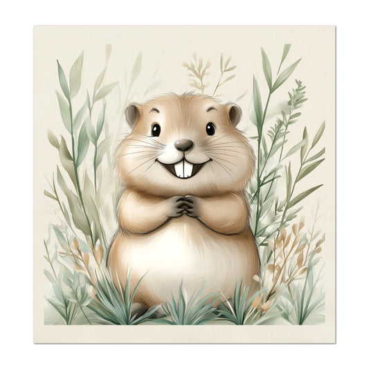 Beaver - Woodland Animal Fabric, Baby Fabric Panels, Forest, Nursery Décor, Quilt Block, Wall Art, Cotton, Quilting