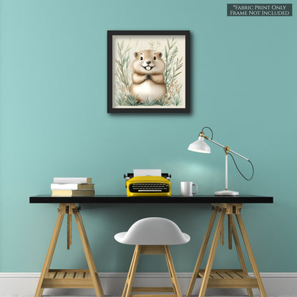 Beaver - Woodland Animal Fabric, Baby Fabric Panels, Forest, Nursery Décor, Quilt Block, Wall Art, Cotton, Quilting