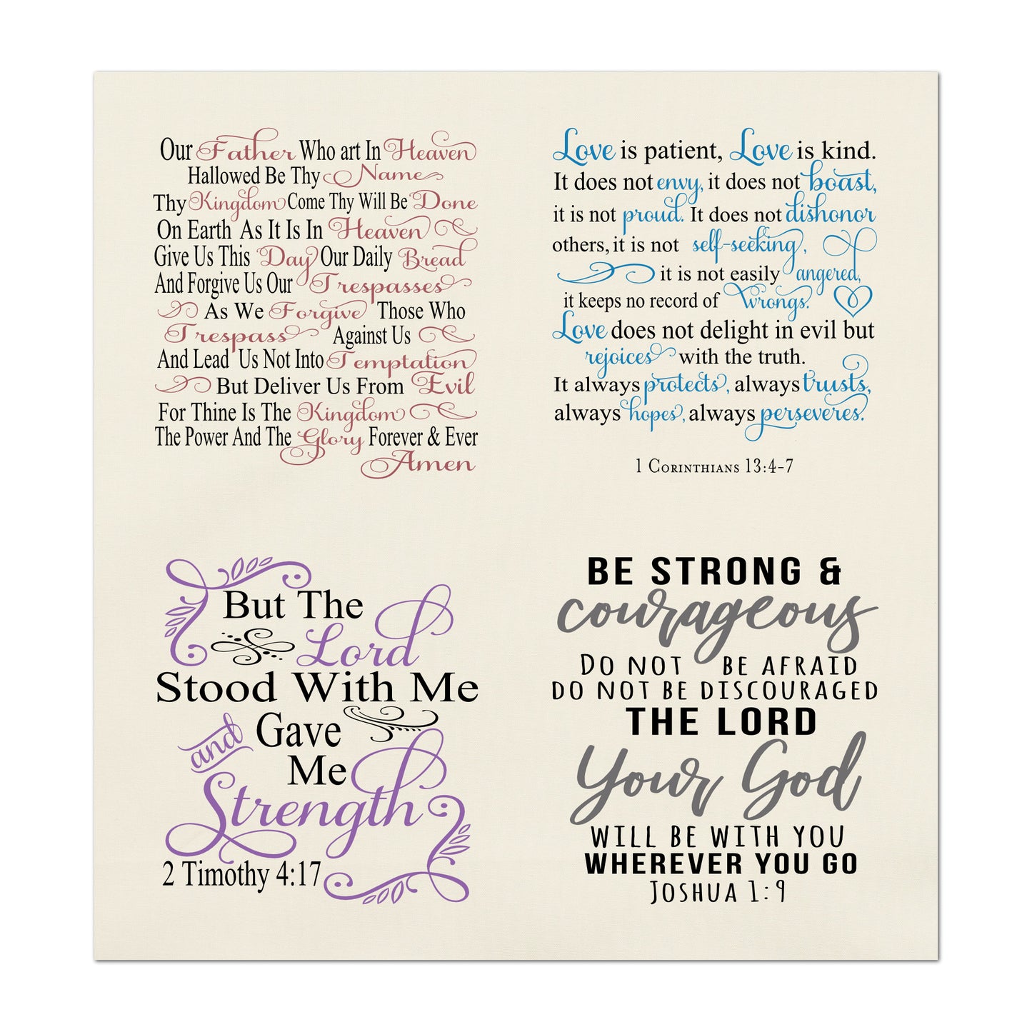 Love is Patient - Christian Fabric, Small Print, Joshua 1:9, Our Father, Prayer Quilt, Pocket Prayer, Quilting, Sewing
