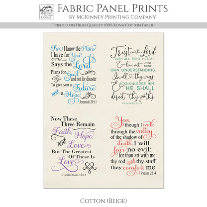 Trust In The Lord - Fabric Panel, Psalm 23, Jeremiah 29, Proverbs, Prayer Quilt, Pocket Prayer, Christian, Quilting