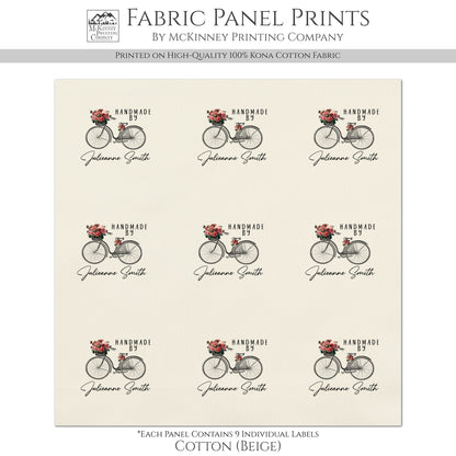 Quilt Labels - Shabby Chic Fabric, Vintage, Bike, Handmade, Fabric Tags, Personalized, Custom, Quilting, Crafting and Sewing Tags