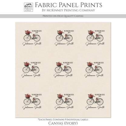 Quilt Labels - Shabby Chic Fabric, Vintage, Bike, Handmade, Fabric Tags, Personalized, Custom, Quilting, Crafting and Sewing Tags