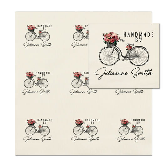 Quilt Labels - Shabby Chic Fabric, Vintage, Bike, Handmade, Fabric Tags, Personalized, Custom, Quilting, Crafting and Sewing Tags