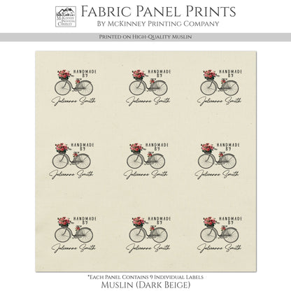 Quilt Labels - Shabby Chic Fabric, Vintage, Bike, Handmade, Fabric Tags, Personalized, Custom, Quilting, Crafting and Sewing Tags