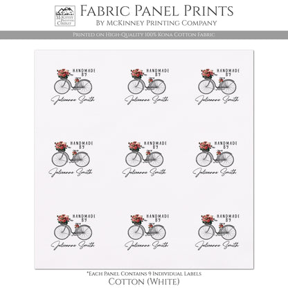 Quilt Labels - Shabby Chic Fabric, Vintage, Bike, Handmade, Fabric Tags, Personalized, Custom, Quilting, Crafting and Sewing Tags