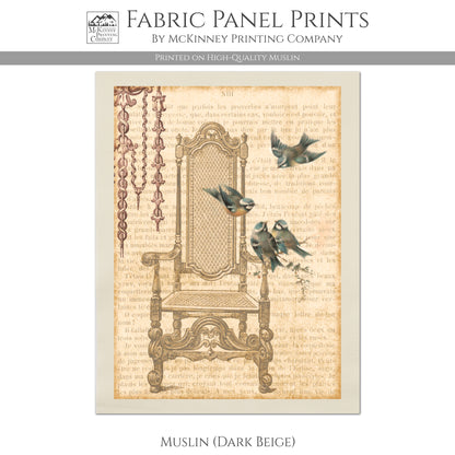 Bird Fabric, French Country, Shabby Chic, Fabric Panel Print - Muslin