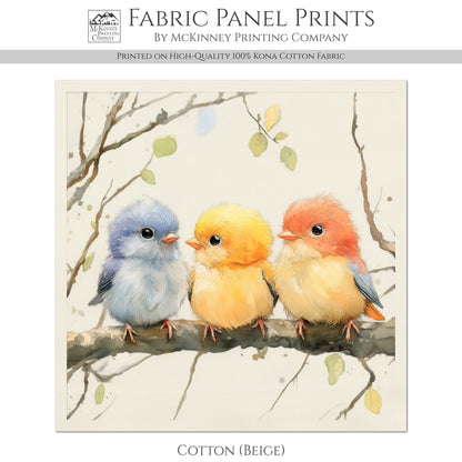 Bird Fabric Panel - Baby Fabric Panels, Canvas, Woodland Animal, Nursery Décor, Quilt Block, Wall Art, Cotton, Quilting