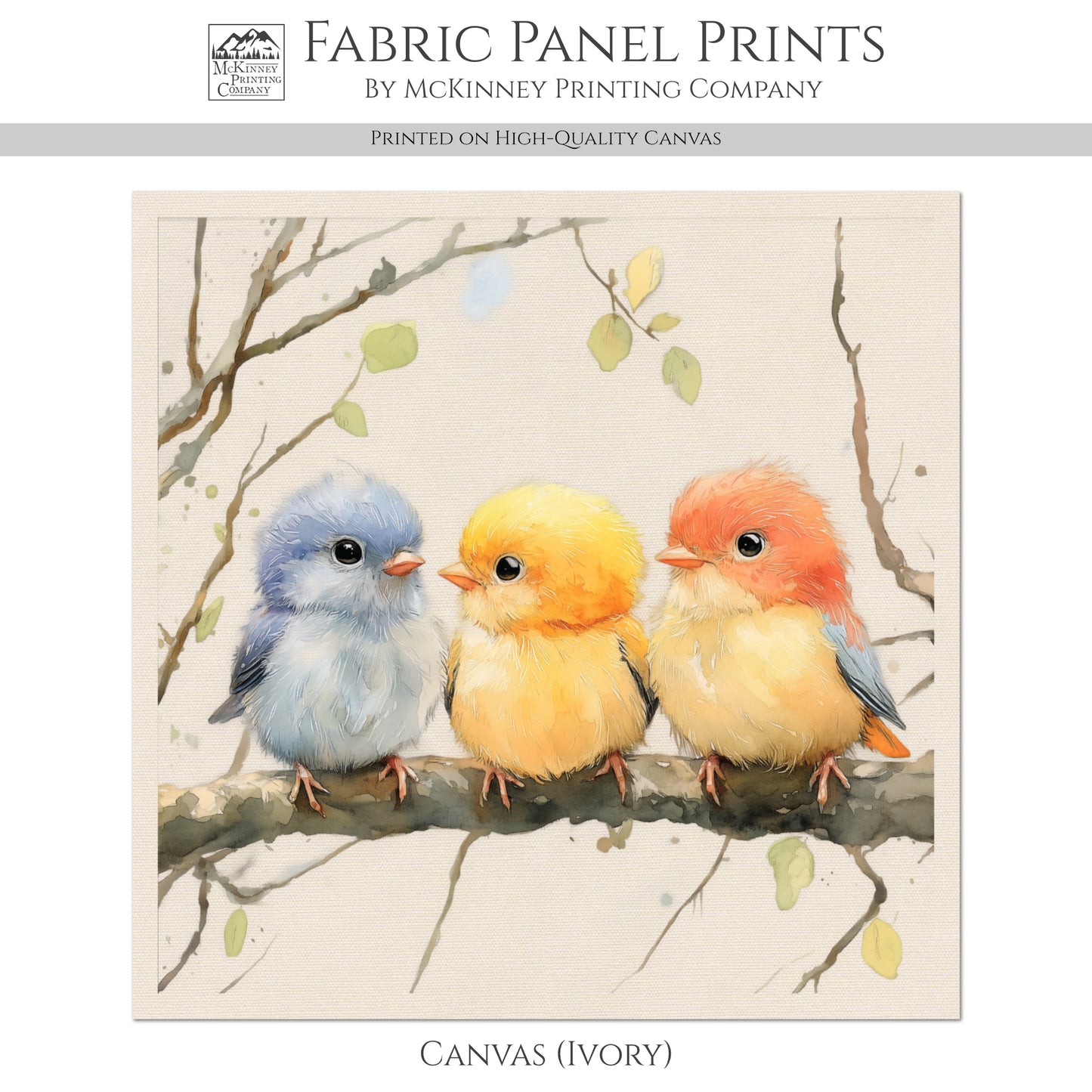 Bird Fabric Panel - Baby Fabric Panels, Canvas, Woodland Animal, Nursery Décor, Quilt Block, Wall Art, Cotton, Quilting