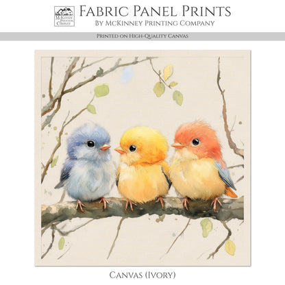 Bird Fabric Panel - Baby Fabric Panels, Canvas, Woodland Animal, Nursery Décor, Quilt Block, Wall Art, Cotton, Quilting