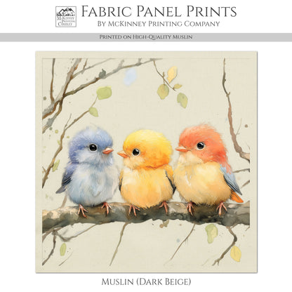 Bird Fabric Panel - Baby Fabric Panels, Canvas, Woodland Animal, Nursery Décor, Quilt Block, Wall Art, Cotton, Quilting