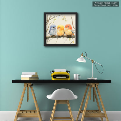 Bird Fabric Panel - Baby Fabric Panels, Canvas, Woodland Animal, Nursery Décor, Quilt Block, Wall Art, Cotton, Quilting