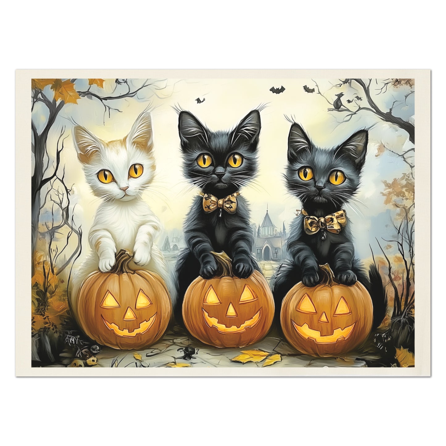 Halloween Fabric - Fall Fabric Panel, Pumpkin, Watercolor, Black Cat Fabric, Cotton, Canvas, Quilt Block, Wall Art