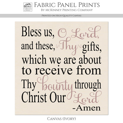 Bless Us O Lord - Religious Fabric, Christian, Dinner Prayer, Catholic, Large | Small Cotton Quilt Block Print, Wall Art