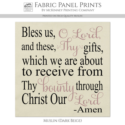 Bless Us O Lord - Religious Fabric, Christian, Dinner Prayer, Catholic, Large | Small Cotton Quilt Block Print, Wall Art