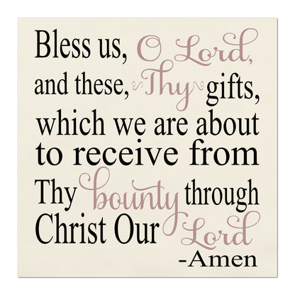 Bless Us O Lord - Religious Fabric, Christian, Dinner Prayer, Catholic, Large | Small Cotton Quilt Block Print, Wall Art
