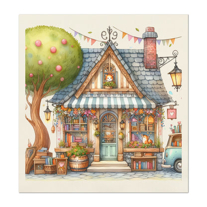 Baby Fabric - Book Store, Cottage, Nursery, Fabric Book Panel, Village, Infant, Sewing, Block Print, Cotton, Quilt