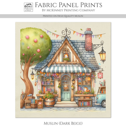 Baby Fabric - Book Store, Cottage, Nursery, Fabric Book Panel, Village, Infant, Sewing, Block Print, Cotton, Quilt