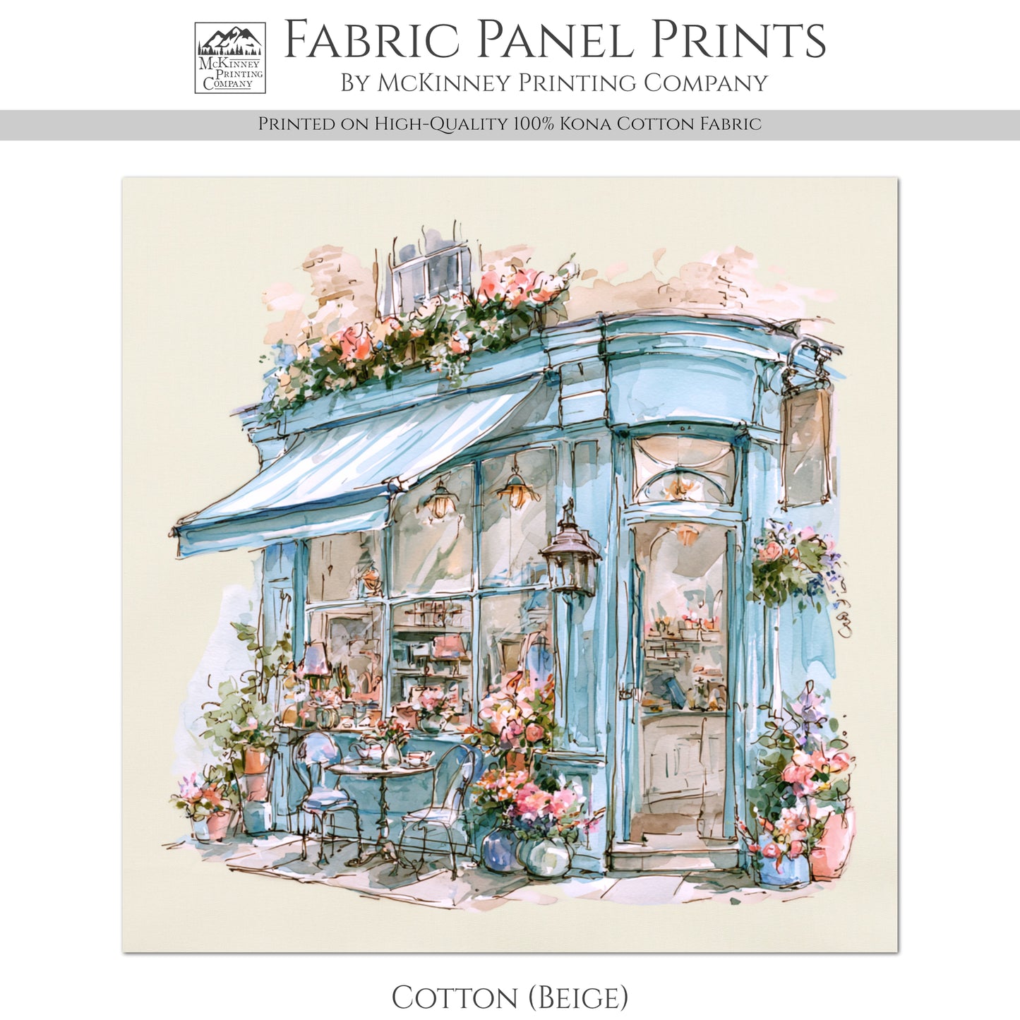 Shabby Art Boutique Shop - Shabby Chic Fabric, Paris Watercolor, Village, French Country, Quilt Block, Cotton, Quilting
