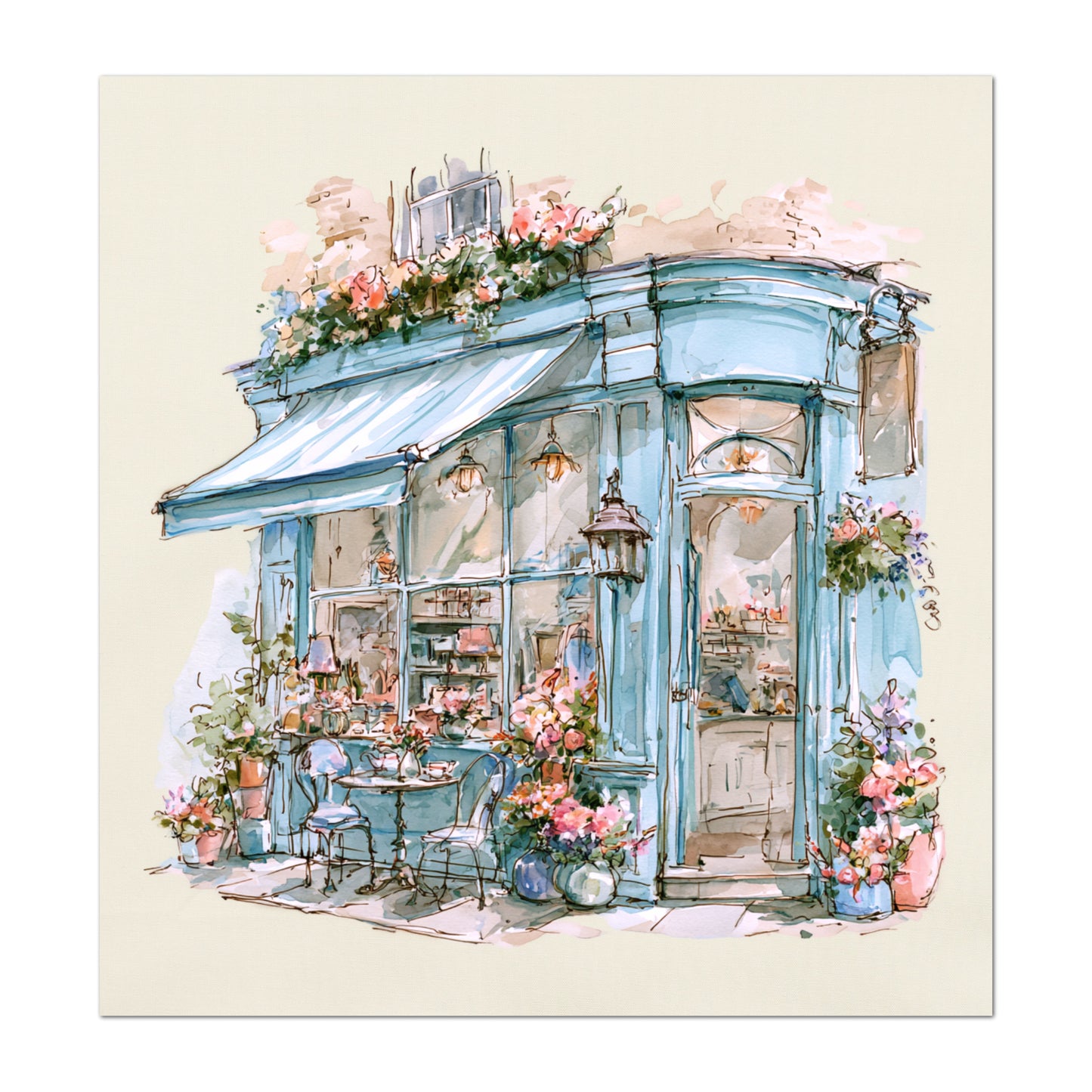 Shabby Art Boutique Shop - Shabby Chic Fabric, Paris Watercolor, Village, French Country, Quilt Block, Cotton, Quilting