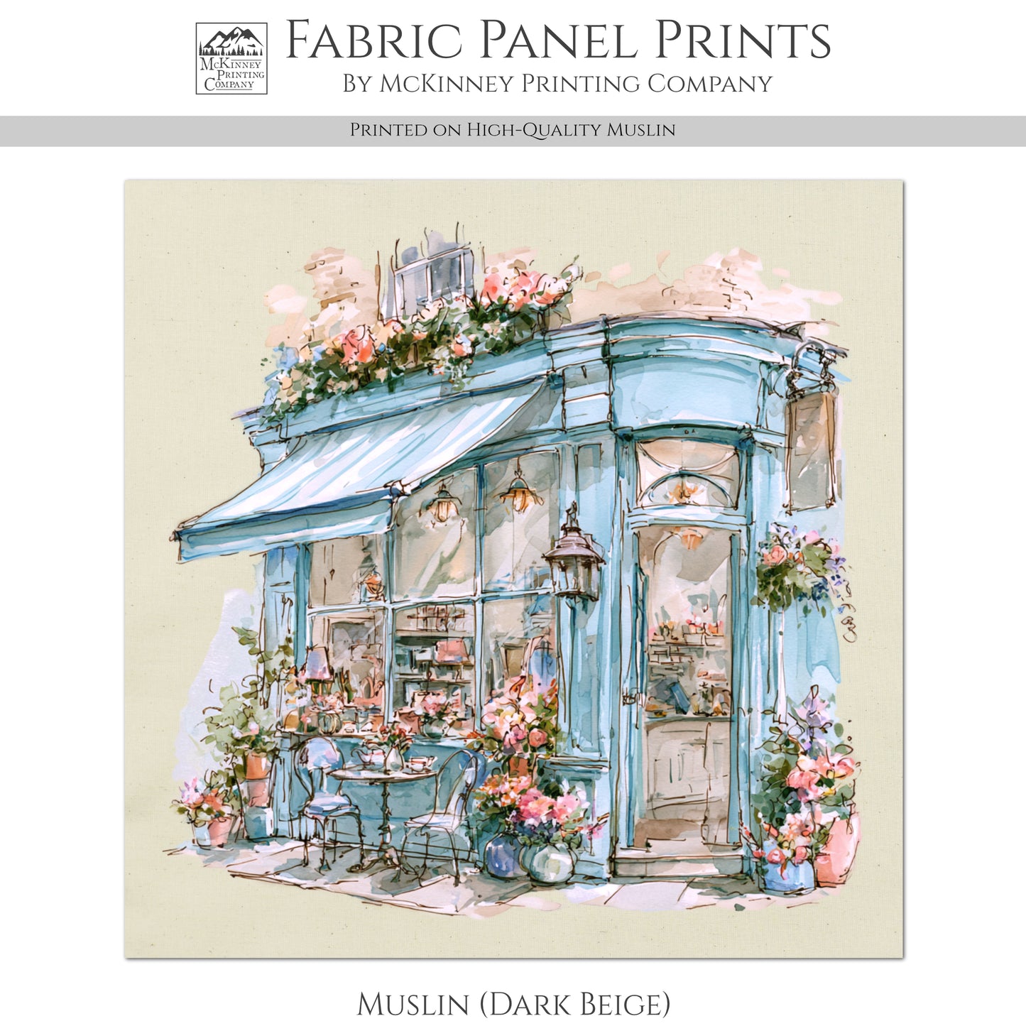 Shabby Art Boutique Shop - Shabby Chic Fabric, Paris Watercolor, Village, French Country, Quilt Block, Cotton, Quilting