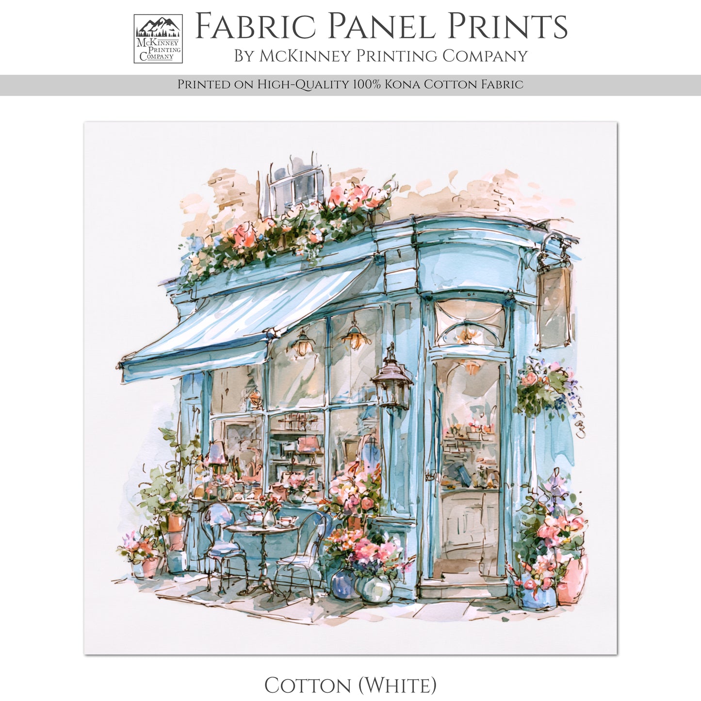 Shabby Art Boutique Shop - Shabby Chic Fabric, Paris Watercolor, Village, French Country, Quilt Block, Cotton, Quilting